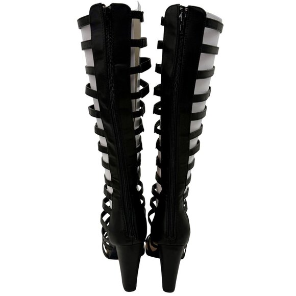NIB ShoeDazzle Black Vegan Leather Back Zipper Strappy Gladiator Heeled Sandals - Picture 11 of 16
